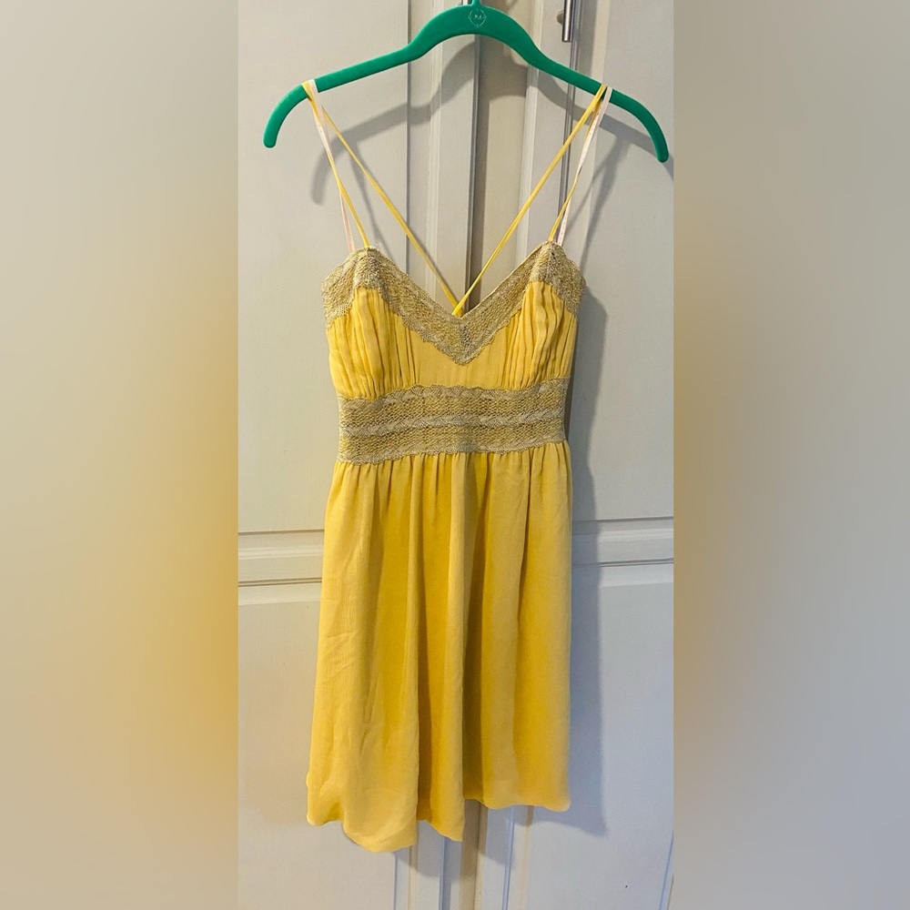 Silk Rose and Lula yellow silk lace trim dress size 4